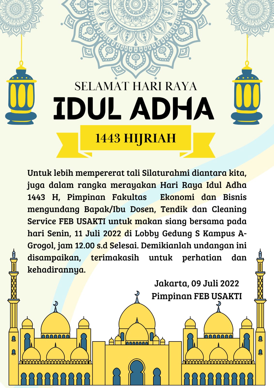 Acara Makan Siang Bersama di FEB Usakti Dalam Rangka Merayakan Hari Raya Idul Adha 1443 H